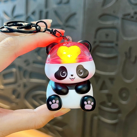 Creative Glowing Sounding Panda Keychain Cute Love Heart Panda Bag Pendant Hanging Car Keyring Gift For Women Girls