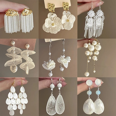 Elegante Schelp Bloem Kunstparel Oorbellen Met 925 Sterling Zilver Stift Voor Dames Bloemen Kwastjes Oorbellen