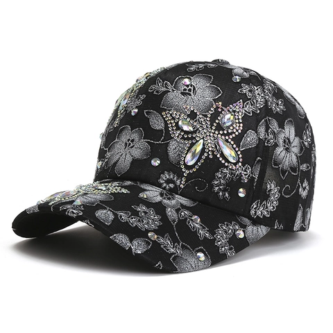 Casquette De Baseball Papillon Strass Dentelle Florale Respirante Ajustable Chapeau De Soleil Mode Femmes