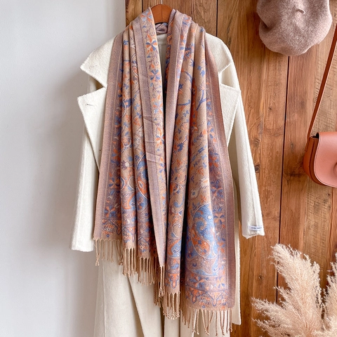 Chal Étnico Vintage Paisley con Borlas Mujeres Bufanda de Imitación de Cachemira para Viaje Vacaciones Invierno Cálido Capa Larga
