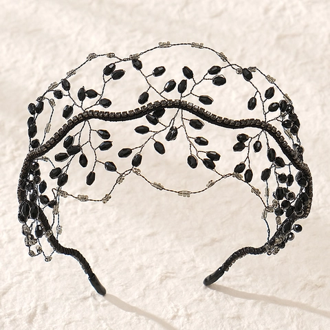 Fascia Sposa con Perline di Cristallo Artificiale Fatta a Mano Stile Gotico Vintage Accessori Capelli Matrimonio Elegante Tiara