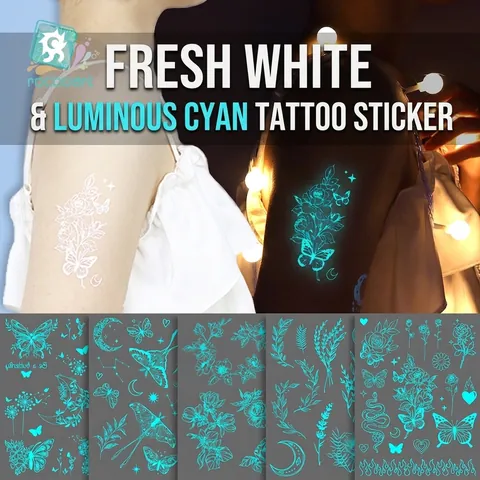 Luminous Temporary Tattoo Stickers Water Transfer Paper White Butterfly Mandala Flower Body Art For Face Arm Neck