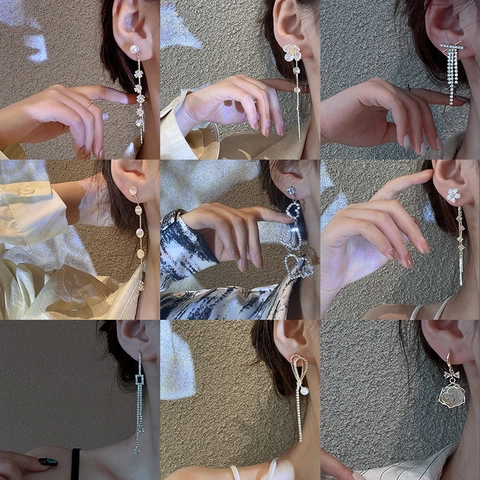 Pendientes Largos De Borla Floral Con Poste De Plata De Ley 925 Cobre Chapado En Oro Elegante Retro Joyas Mujer