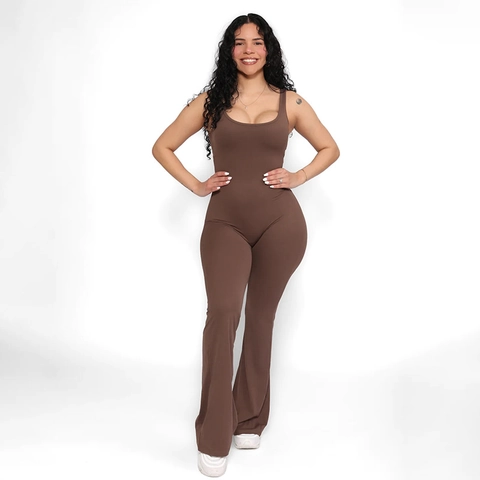 Women Sleeveless U Neck Backless Ruched Butt High Waist Flare Jumpsuit Sexy Tight One Piece Bodysuit Polyester