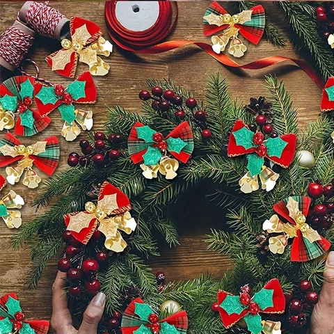 Weihnachtsbaum Dekoration Mini Schleife Mit Glocken Anhänger Weihnachtsschmuck Geschenkbox Kranz Handwerk Schleifen Festliche Party