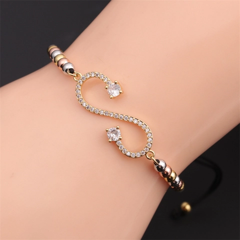 Infinity Symbol Bracelet Copper Zircon Inlaid Adjustable Woven Rope Handmade Beaded Fashion Jewelry For Men Women Gift