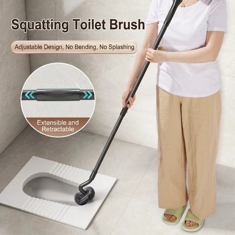 S-Shaped Toilet Brush Extendable Long Handle Stainless Steel For Bathroom Deep Cleaning Squat Toilet Dead Corner