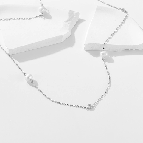 925 Sterling Silver Natural Freshwater Pearl Necklace For Women Light Luxury Zirconia Choker Gold Silver Plated Jewelry