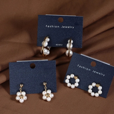 Elegant Freshwater Pearl Earrings With 925 Sterling Silver Post Copper Gold Plated Flower Circle C-Shaped Stud Earrings