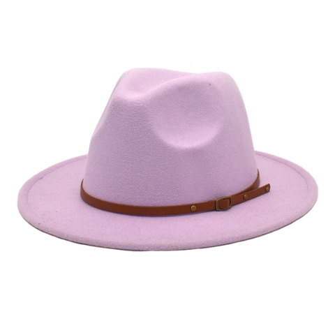 Vintage Woolen Fedora Hat For Men Women Wide Brim Jazz Hat With Leather Belt Buckle Autumn Winter Flat Brim Party Dress Hat