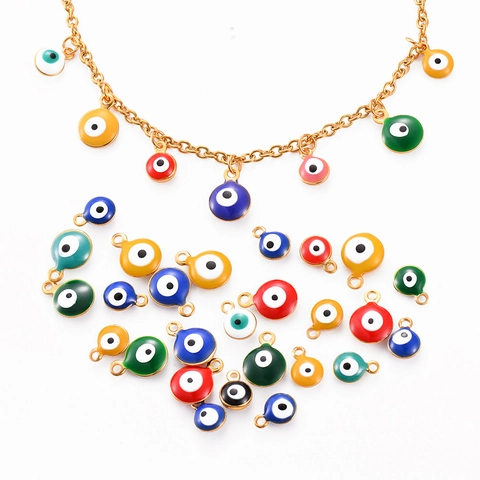 Evil Eye Anhänger Edelstahl Emaille Rund Doppelseitig Für DIY Halskette Armband Ohrringe Schmuckherstellung Zubehör