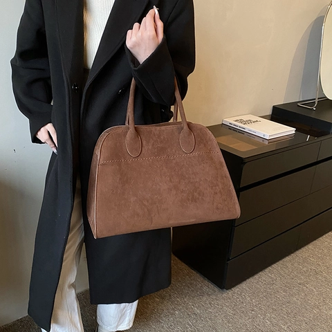 Women Tote Handbag Suede PU Leather Large Capacity Vintage Shoulder Crossbody Bag For Commuter Office Work