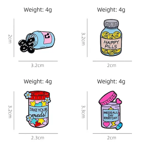 Juego de Broches de Esmalte de Botella de Medicina Creativa de Dibujos Animados Aleación Happy Pills Insignia Para Ropa Mochila Regalo