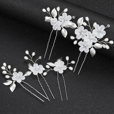 Braut Legierung Künstliche Perle Strass Blume Blatt U-Förmige Haarnadel Set Hochzeit Party Romantische Wald Stil Kopfschmuck Damen