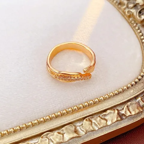 Irregular Leaf Open Ring Copper Gold Plated With Zircon Adjustable Elegant Jewelry For Women