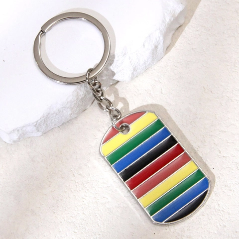 Portachiavi In Lega Di Metallo Smalto Rettangolo Dog Tag Motivo A Strisce Colorate Moda Retrò Anello Portachiavi Pendente