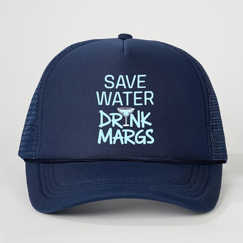 Trucker Hat Mesh Baseball Cap Polyester Atmungsaktiv Verstellbar Gebogener Schirm Save Water Drink Margs Print Outdoor Sonnenhut