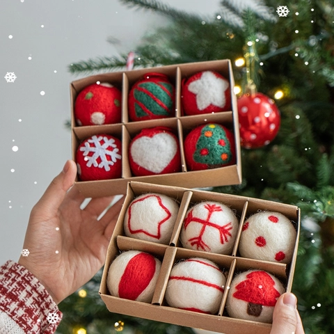 Adornos De Bolas De Navidad De Fieltro De Lana Decoraciones Colgantes Hechas A Mano Patrón De Copo De Nieve Estrella Árbol