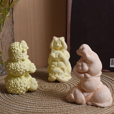 Stacking Animal Silicone Mold 3D Sheep Frog Turtle Cat Dog Rabbit DIY Aromatherapy Candle Soap Resin Plaster Craft Tool