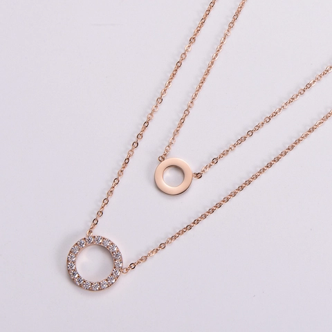 Layered Pendant Necklace 316L Stainless Steel 18K Gold Plated Micro Pave Cubic Zirconia Circular Rings Fashion For Women