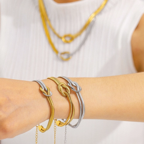 Collana E Bracciale A Catena Serpente In Acciaio Inossidabile Placcato Oro 18K Minimalista Gioielli Nodo Geometrico