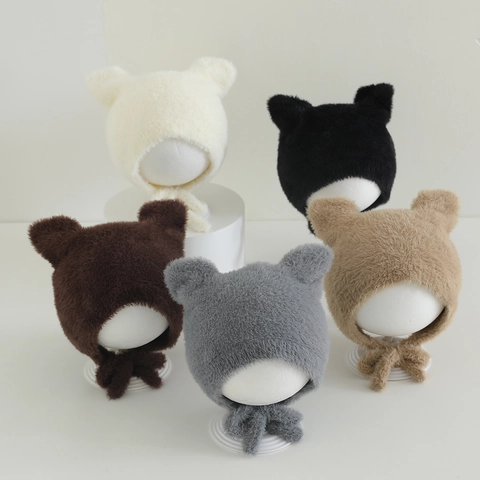 Baby Toddler Winter Plush Earflap Hat Faux Mink Fur Cute Animal Ears Warm Windproof Pullover Beanie With Straps