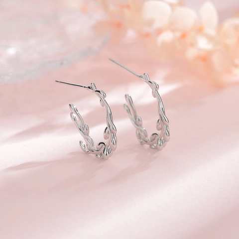Koreanischer Stil Kupfer Olivenzweig Blatt C-Form Ohrstecker Mit 925 Sterlingsilber Ohrstecker-Stift Weißgold Damen Mode Schmuck