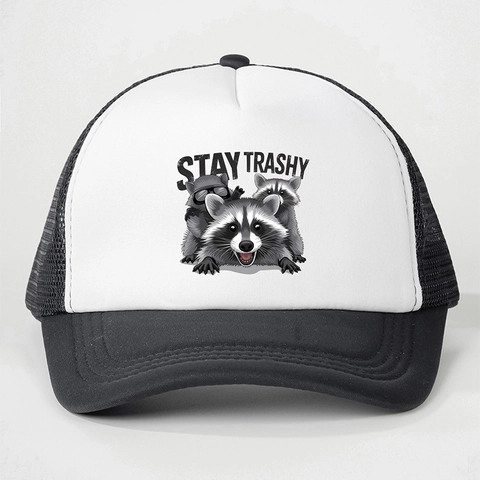 Stay Trashy Raccoon Print Trucker Hat Mesh Ademend Polyester Zomer Zonbescherming Verstelbaar Baseball Cap Vintage Unisex