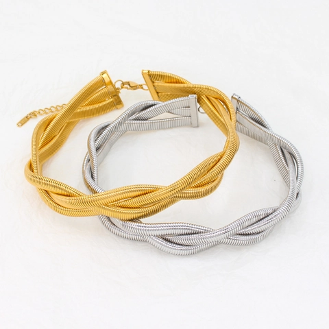 Stainless Steel Woven Snake Bone Chain Necklace And Bracelet Twisted Multiple Strands Adjustable Minimalist Jewelry For Women