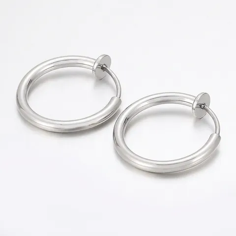 Pendientes De Aro De Clip De Acero Inoxidable Sin Perforación Con Resorte Estilo Punk Minimalista Joyería Para Hombres Mujeres