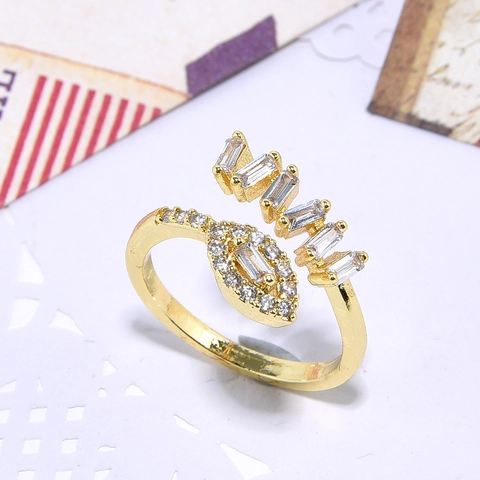 Adjustable Open Ring Copper Cubic Zirconia Eye Shape Double Layer Baguette Zircon Fashion Jewelry For Women