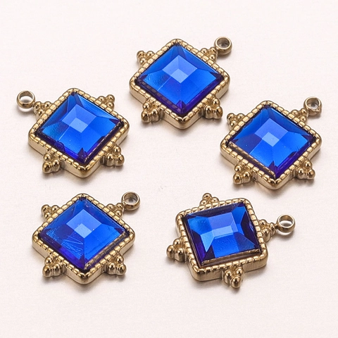 Ciondoli Pendenti In Acciaio Inossidabile Placcato Oro E Vetro Blu Per Creazione Di Gioielli Collana DIY Forme Multiple Bordo Perlato