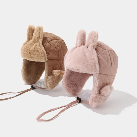 Gorro de Trampero de Invierno para Niños Impermeable Acolchado Piel Sintética Peluche Orejas de Conejo Cálido Gorro Lei Feng a Prueba de Viento para Niños Niñas