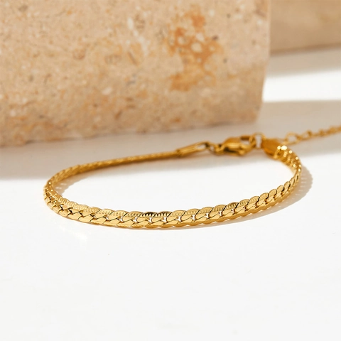 Minimalistisches Edelstahl Flachschlangenarmband Für Damen Einfache Verstellbare Gliederkette Modeschmuck