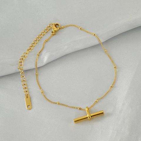 Cavigliera In Acciaio Inossidabile Placcato Oro 18K Chiusura A T-Bar Catena Con Sfere Gioielli Minimalisti Per Donna Accessorio