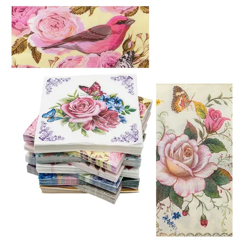 Floral Animal Printed Paper Napkins Disposable Decorative Tableware For Birthday Wedding Christmas Events Virgin Wood Pulp