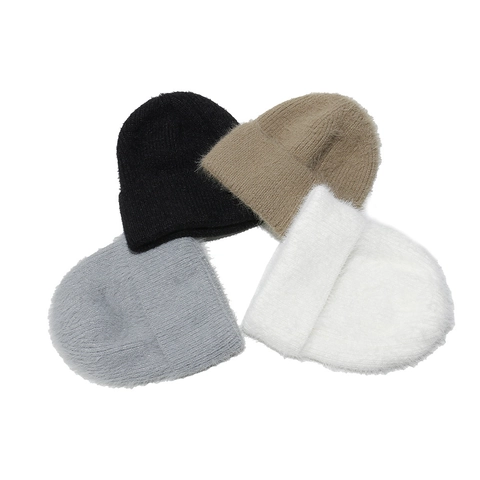Gorro De Punto De Piel De Visón Sintética Cálido De Invierno Grueso Color Sólido Con Dobladillo Cortavientos Unisex Adulto