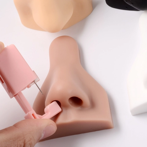 Silicone Nose Model For Piercing Practice Jewelry Display Simulated Flexible Body Part Mold With Acrylic Stand