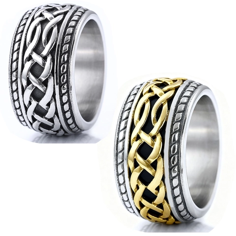 Vintage Men 316 Stainless Steel Celtic Knot Ring Wide Band Retro Heavy Industrial Style Punk Viking Jewelry