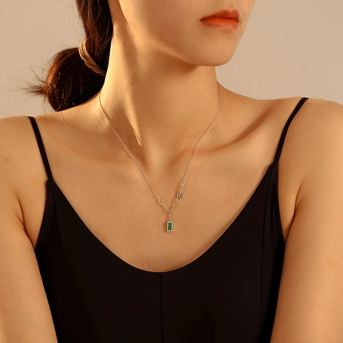 Collar con Colgante Cuadrado de Malaquita Rayada Acero Inoxidable PVD Chapado en Oro Cadena Paperclip Joyería Mujer Vintage Minimal