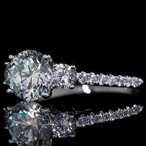 Three Stone Ring Copper With Zircon Round Brilliant Cut Cubic Zirconia Wedding Engagement Elegant Jewelry For Women
