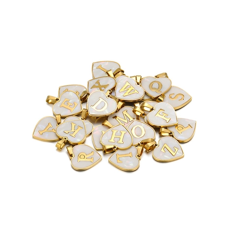 Ciondoli Lettere Alfabeto Forma Cuore Acciaio Inossidabile Con Inserto Conchiglia Per Creazione Gioielli Collana Fai Da Te
