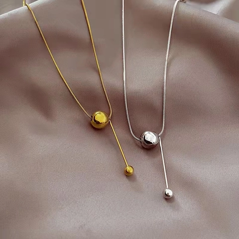 Stainless Steel Ball Pendant Necklace Minimalist Snake Chain Y Shaped Long Bar Drop Geometric Jewelry For Women