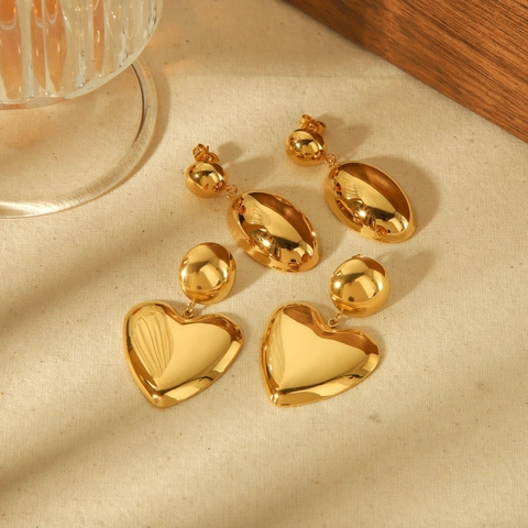 Heart Oval Drop Earrings 18K Gold Plated Stainless Steel Statement Geometric Fashion Jewelry For Women