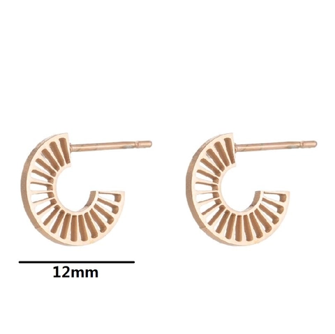 Pendientes De Botón De Girasol Geométricos De Acero Inoxidable Huecos Radiantes En Forma De C Joyería De Moda Retro