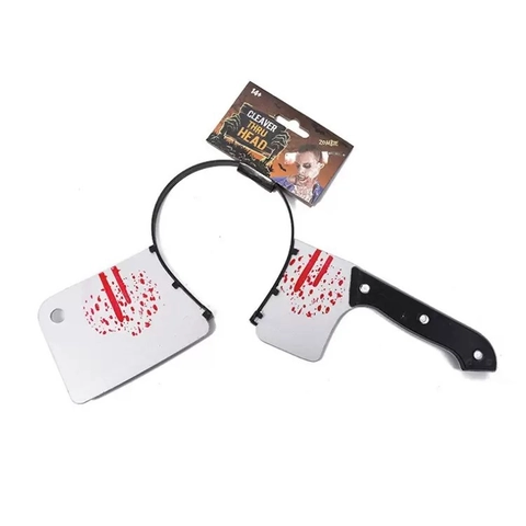 Halloween Horror Headband Plastic Bloody Tool Through Head Cosplay Costume Party Prop Prank Hair Accessory Zombie Style