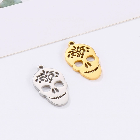 Stainless Steel Skull Pendants Hollow Out Carved Charms Hip Hop Punk Style DIY Jewelry Making Accessories
