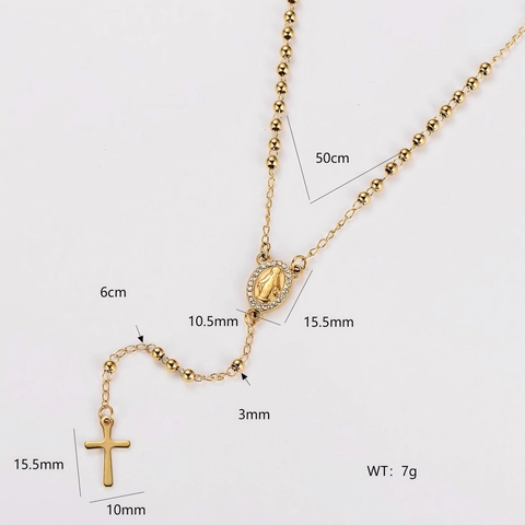 Collar De Rosario De Acero Inoxidable 304 Con Medalla De La Virgen María Y Colgante De Cruz Joyería Religiosa Para Hombre