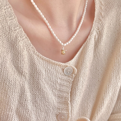 Elegante Collana Di Künstliche Perle Con Ciondolo Rosa In Argento Sterling 925 Catena Da Clavicola Placcata Oro Vintage Francese