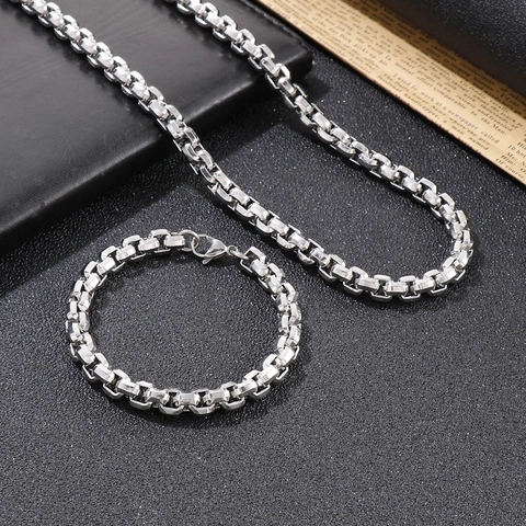 Stainless Steel Box Chain Necklace Polished Square Link Fashion Jewelry For Men Women Minimalist Style